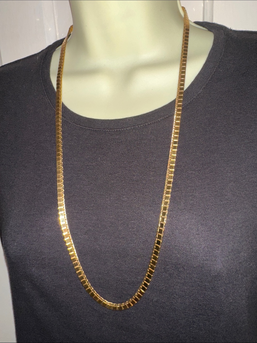 Vintage Monet‎ Shiny Gold Tone Flat Square Link Chain 28” Necklace
